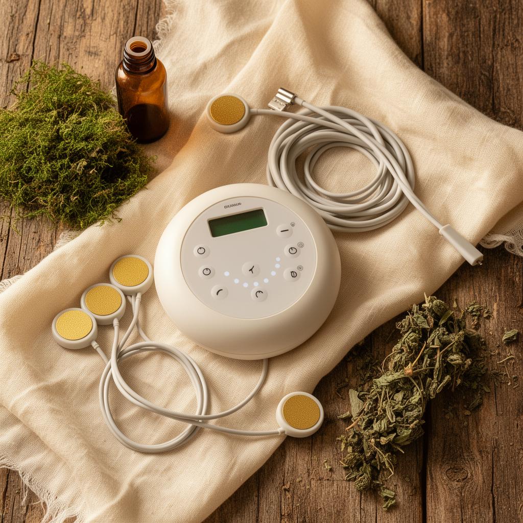 Bioresonanzgerät mit Elektroden und Heilkräutern – naturheilkundliche Therapie für Tier