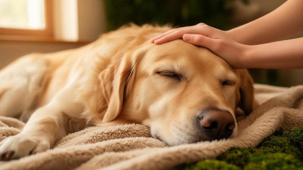 Tiefenentspannter Hund bei der Akupunktur – sanfte Naturheilkunde in der Tierheilpraxis Elsner, Ahrtal